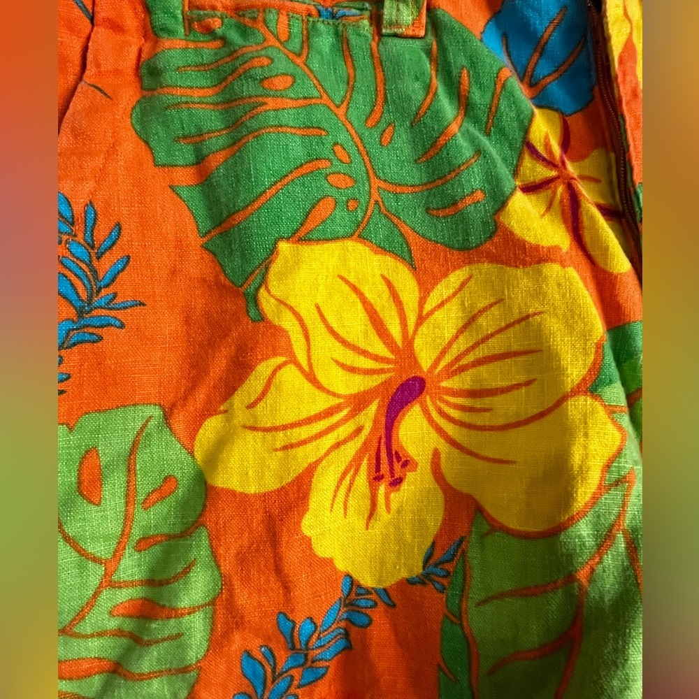 Polo Ralph Lauren Linen Blend Orange Tropical Foliage Shorts Size 8 - Picture 4 of 6